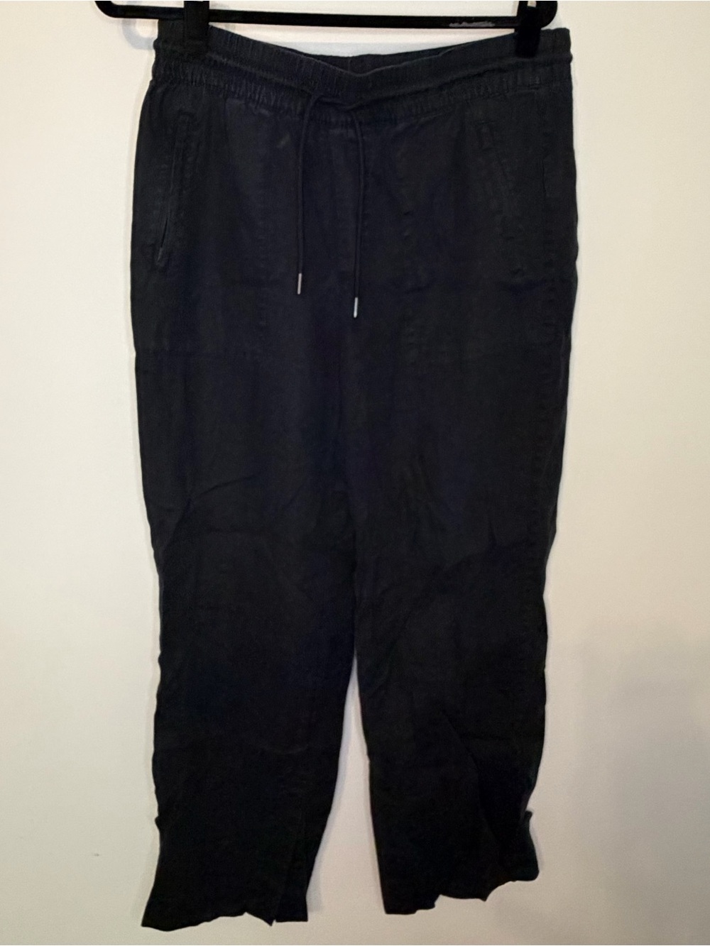 Athleta Black 100% Linen Pull-On Cropped Pants Size Small Drawstring